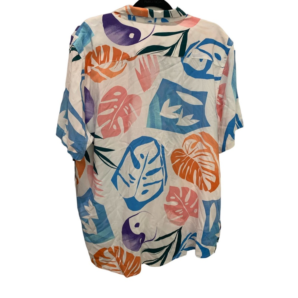 4th Dimension Mens Large Tropical Monstera Yin Yang Button Up Shirt White NWT - Picture 3 of 3